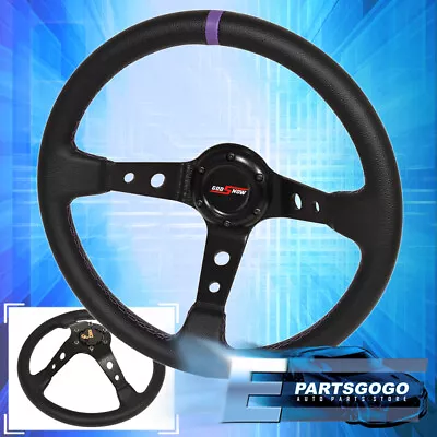 Universal 350mm 6 Bolt Hole Black Purple Stitches Steering Wheel Godsnow Button • $38.99