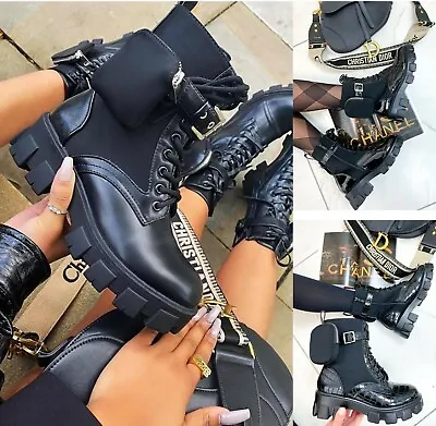 £19.95 • Buy Ladies Womens Chunky Platform Sold Ankle Pocket Punk Goth Biker Shoes Boots Sz