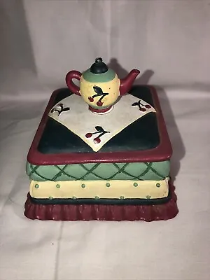 Vintage 1995 Vandor Pelzman Designs Cherry Teapot Ceramic Resin Trinket Box • $14.98