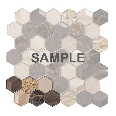 Hexagon Emperador Marble Metallic Brown Gold Beige Glass Mosaic Tile Backsplash • $3.99