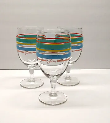 Set Of 3 Signed Fiestaware Multi Colored Stripes Water Glasses Wine Goblets 7  • $19.95