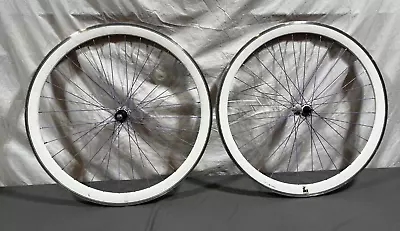C8 32-Spoke White/Purple Aero Aluminum 700C City Bike Wheels Locking Skewers • $99.95