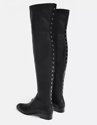 NWT ZARA Women’s Black Studded Flat Over The Knee Boots Shoes 38 7.5 US • $90.30