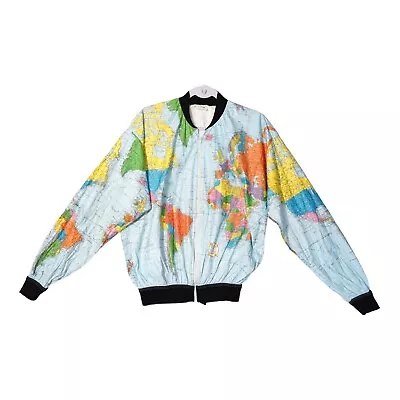 Vtg 80's Ty-Breakers Earth Globe Map All Over Jacket Full Zip Size M Made Italy • $85