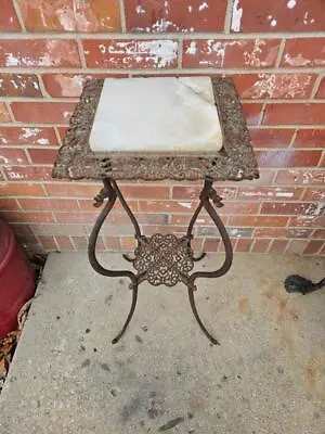 Vintage Wrought Iron Plant Fern Stand Marble Top Table Dragon Snake Legs • $199.99