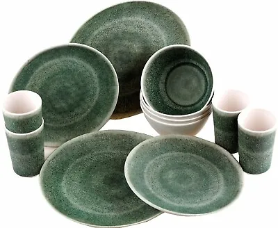 16Pc Melamine Dinner Set Plates Deep Cereal Bowls Tumbler Glass Tableware Green • £54.95