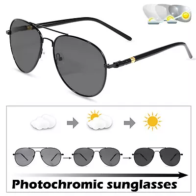 $25.59 • Buy Mens Polarised Aviator Sunglasses UV400 With Photochromic Slightly Changing Lens