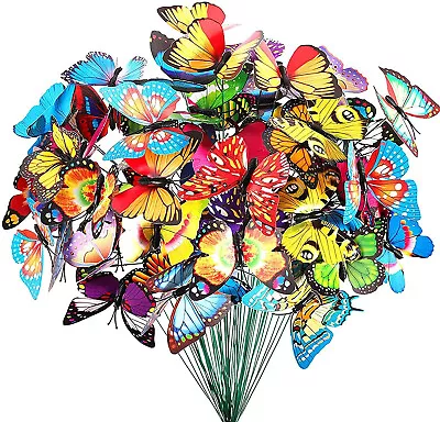 24PCS Colourful Butterflies Stakes Ornaments Garden Patio On Sticks Home Decor • £4.99