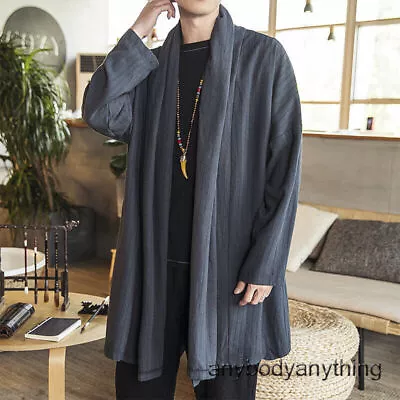 Men Kimono Yukata Loose Casual Outwear Retro Cardigan Japanese Jacket Linen Coat • $53.11