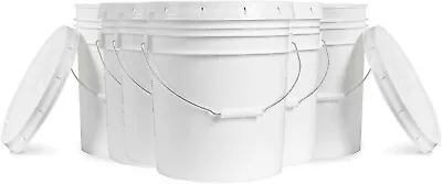 6 Pack 5 Gallon White Plastic Bucket & Lid - Durable 90 Mil Food Grade No BPA • $64.99