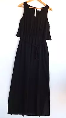 Witchery Dress 10 Womens Black Elastic Waist Sleeveless Side Leg Splits Layered • $39.99