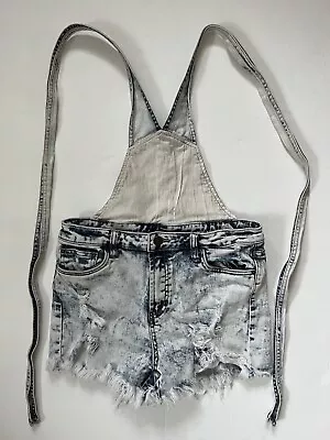 Forever 21 Short Overalls Juniors 7/8 Blue Jean Shorts Acid Wash 80s Retro Punk • $10