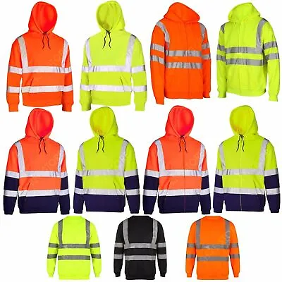 £15.75 • Buy Hi Vis Viz Hooded Sweatshirt High Visibility Reflective Workwear Fleece Jacket