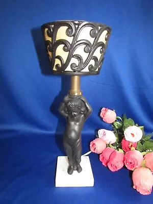 Vtg Cast Iron Cherub Figurine & Shade Frame On Marble Base Table Lamp 14  • $54.99