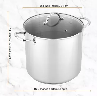 NEW 20 Qt. Stainless Steel Stock Pot With Glass Lid (Built In Measuring In Pot) • $45.95