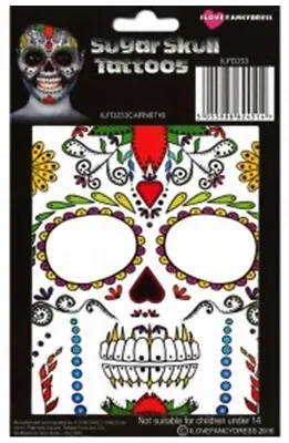 Halloween Party Dia De Los Muertos Mexican  Sugar Skull Temporary Face Tattoo  • £2.99