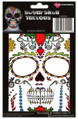 Mexican Day Of The Dead Sugar Skull Temporary Halloween Face Tattoo Adult  • £2.99