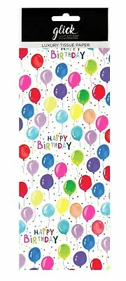 Birthday Balloons Glick Tissue Wrapping Paper 4 Sheets 50 X7 5cm • £3.66
