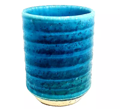 Blue Green Art Vase Handmade Plant Cup Matte Slip Glaze Potter Mark 4  X 3  • $23