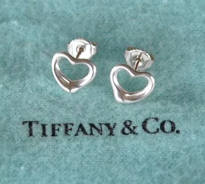 Tiffany & Co Elsa Peretti  Open Heart Earrings Sterling Silver 925 • $149.95