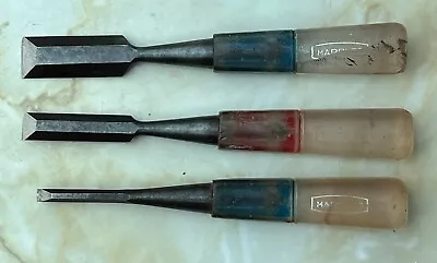 Vintage A Set Of 3 MARPLES Harlequin Bevel Edges ¼” ½” & ¾” Chisels. • £20