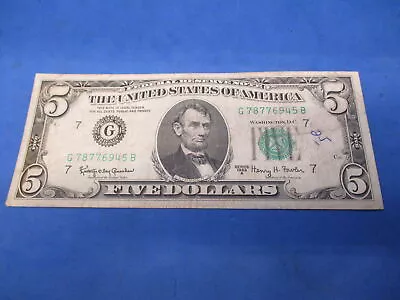 1963A $5 Federal Major Printing ERROR! Blue & Green Ink Old US Currency • $45