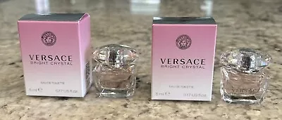 NIB 2x Versace BRIGHT CRYSTAL Ea De Toilette MINI Perfume Splash 5 ML / .17 Oz • $11.95