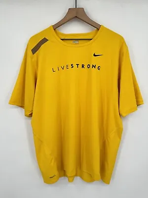 Livestrong Nike Swoosh Lance Armstrong T-Shirt Size XXL Yellow 100% Polyester • $15.99