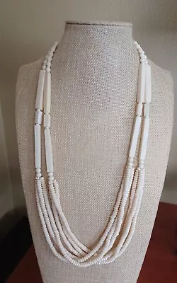 Vintage Bone Beaded Multi Strand Cream Necklace 27  • $45