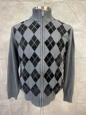Marc Ecko Cut & Sew Argyle Full Zip Cardigan Sweater Gray Men’s Size M • $29.99