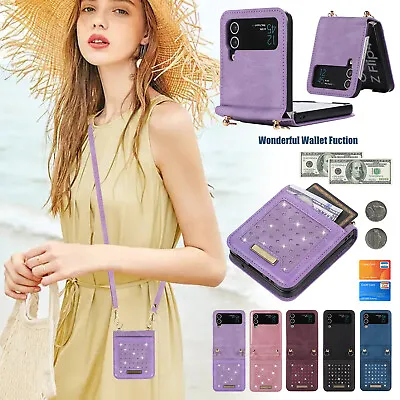 For Samsung Galaxy Z Flip 3/Z Flip 4 5G Girls Diamond Leather Lanyard Case Cover • $3.99