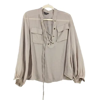 MARCIANO GUESS Sheer Blouse MEDIUM(8-10) Taupe Women Office Pullover Chiffon • $20.50