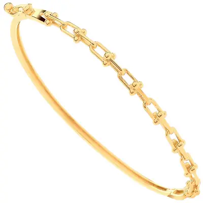 9ct Yellow Gold Fancy New Designed Chain Link Hinged Bangle (0466) • £309