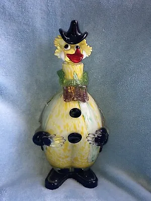 Vintage 13  Tall Murano Glass Clown Decanter Yellow Body  With Black Accents  • $95