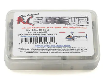 RC Screwz Align T-Rex 450 SE V2 Stainless Steel Screw Kit [RCZALG003] • $27.99