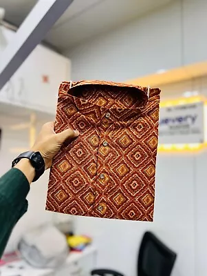 Foil Printed Cotton Kurta Pajama Stylish Party Wear Fancy Kurtas For Men India • $30.99