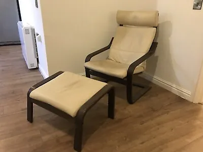£19 • Buy Teak/Leather Relaxation Chair With Matching Foot Stool 1970’s Design Era