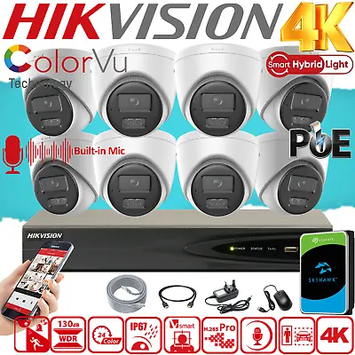 Hikvision 4K CCTV 8MP Security IP PoE Camera ColorVu System 4CH 8CH Home Outdoor • £175