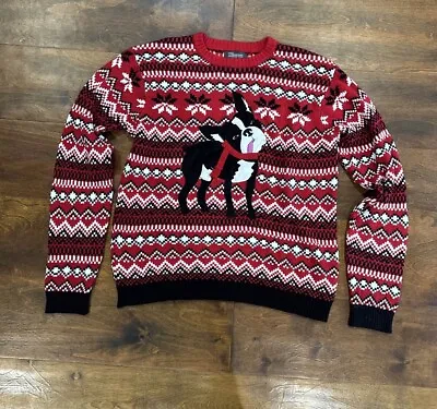 33 Degrees French Bulldog Terrier Dog Ugly Christmas Sweater Size Large Red • $20