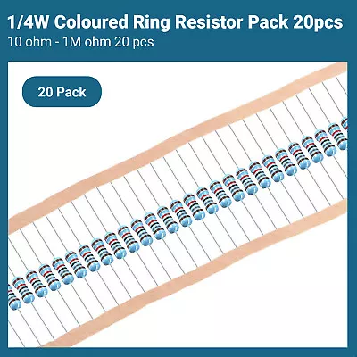 1/4W Metal Film Resistors 20 PAC 0.25 Watt 1% Tolerance 10 - 1M Ω FAST & FREE • £1.99