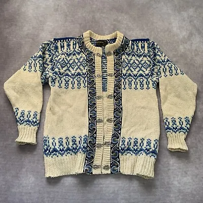 Vintage Devold Pure Wool Cardigan Sweater Size Mens L Norway Patterned Cable  • $34.50