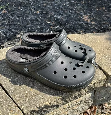 Classic Fleece Lined Clog Crocs Dual Comfort Unisex Black Size Womens 11 Mens 9 • $25