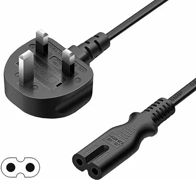 UK 3 Pin Main Plug Power Cable Cord To C5 C7 C13 For PC Monitor TV Kettle Laptop • £6.99
