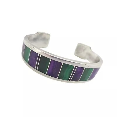 Sterling Silver Malachite And Sugilite Inlay Cuff Bracelet Size 6 3/4 • $450