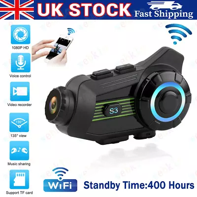 PRO Wifi Motorcycle Helmet Bluetooth Intercom FM Headset 1080P Camera Recorder • £89.99