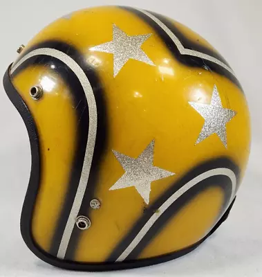 Vintage 1960's Gold Black White Metal Flake Stars Motorcycle Helmet LSI-4170 M • $50