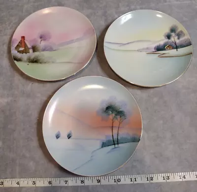 VTG Meito China Hand Painted Art Plates 6.5  Set Of 3 Made In Japan • £28.50