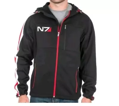 Sz SMALL BioWare 2015 Mass Effect N7 Full-Zip Hoodie Sweatshirt Black Red White • $80