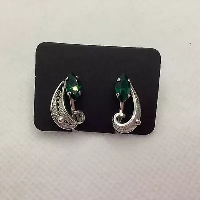 VINTAGE VAN DELL Sterling Silver Green Crystal  Earrings • $27