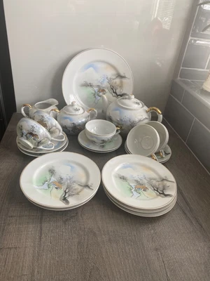 £45 • Buy Vintage Kutani Fine China 21 Piece Tea Set Geisha Lithograph Sunny China